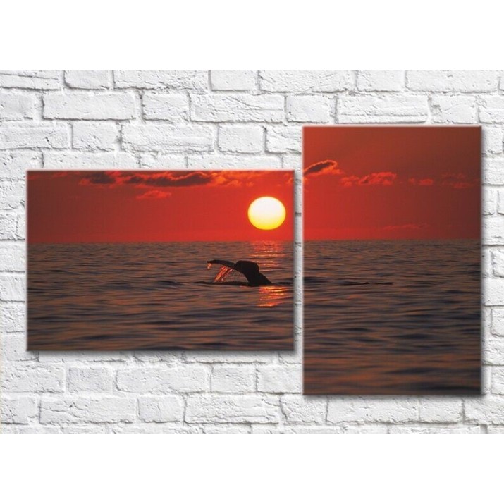 Pictură ArtPoster Whale tail over water at sunset (3453845)