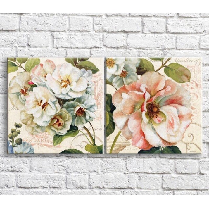 Картина ArtPoster White and Pink flowers on Beige background with text (3467805)