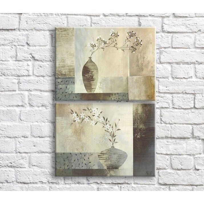 Pictură ArtPoster White flowers in jugs against the background of abstraction, diptych (3467737)