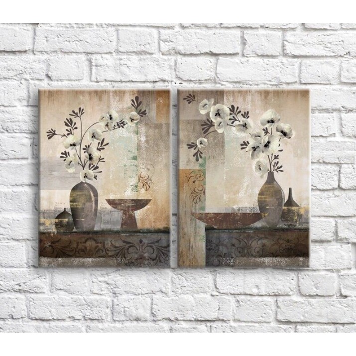 Картина ArtPoster White flowers in vases on a Dark/Gray background, diptych (3467682)