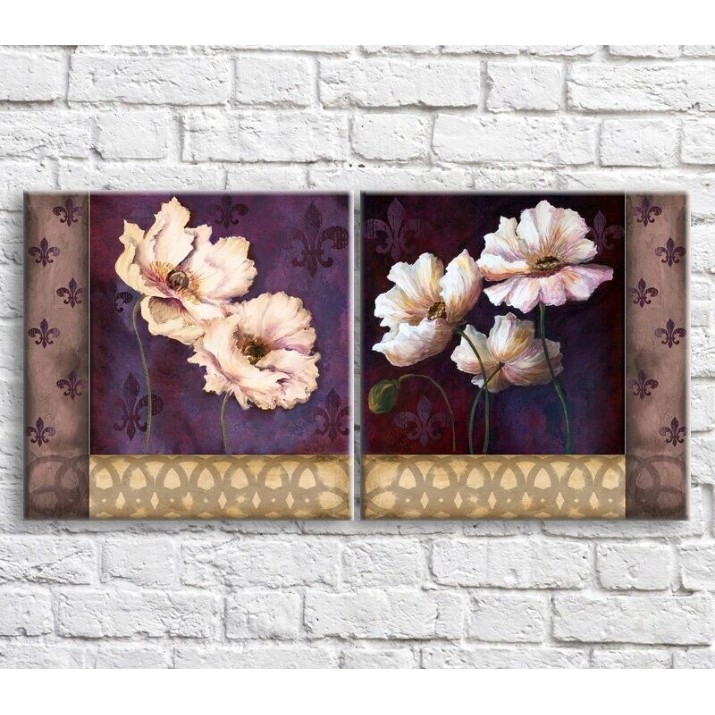 Картина ArtPoster White oil poppies on a Purple background with patterns (3467752)
