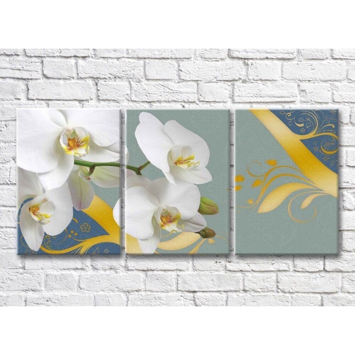 Картина ArtPoster White orchid and Gold patterns on a Blue background (3565226)