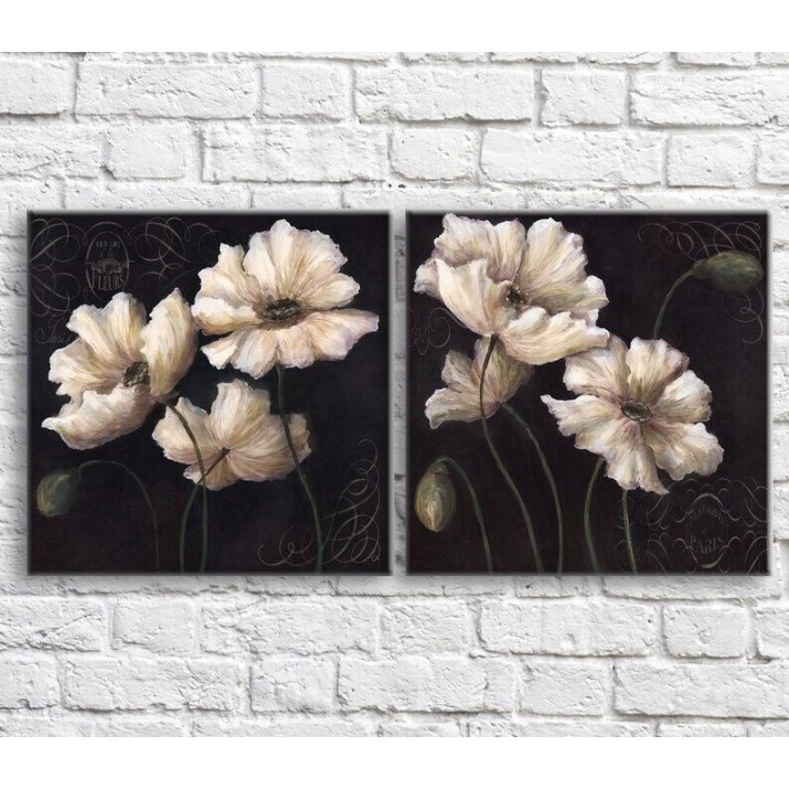 Картина ArtPoster White poppies on a Black background, oil, diptych (3467679)