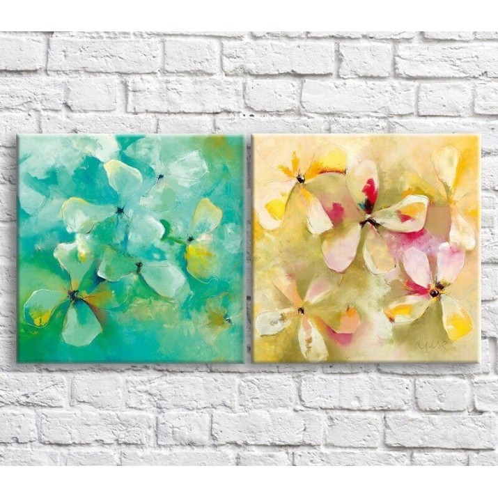 Картина ArtPoster Wildflowers on a Yellow and Blue background oil, diptych (3467755)
