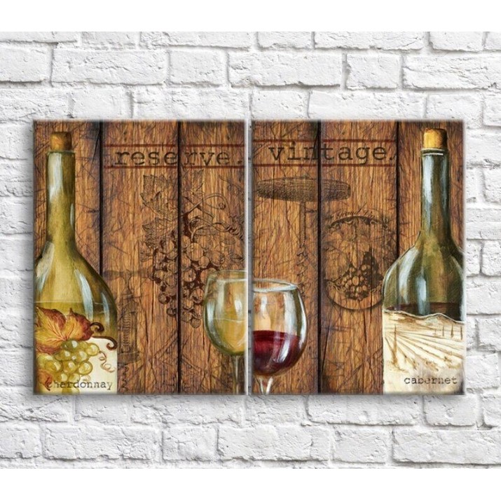 Картина ArtPoster Wine bottle and glass on wood background (3478800)