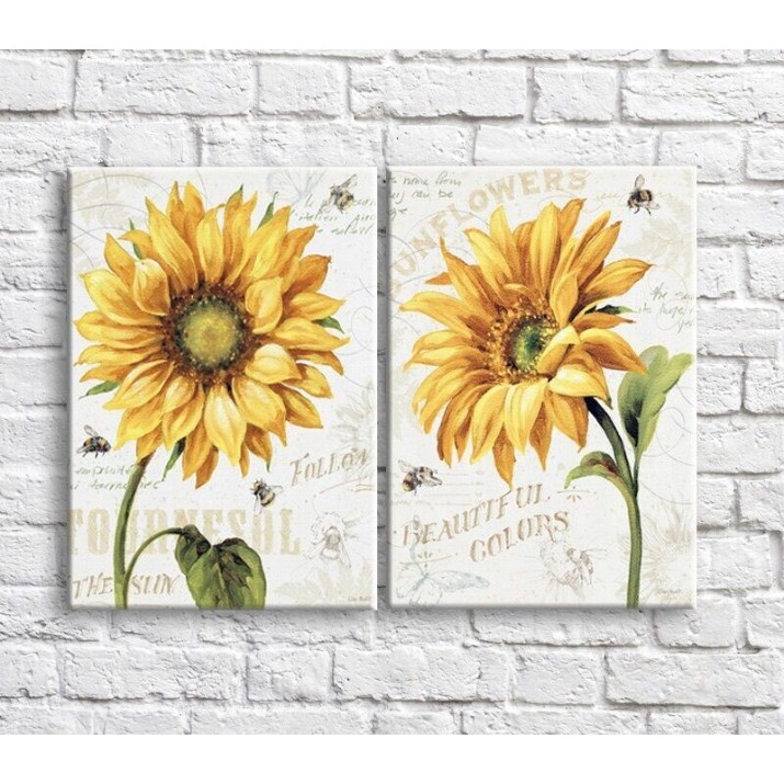 Картина ArtPoster Yellow sunflowers and bees on a White background with text (3467856)
