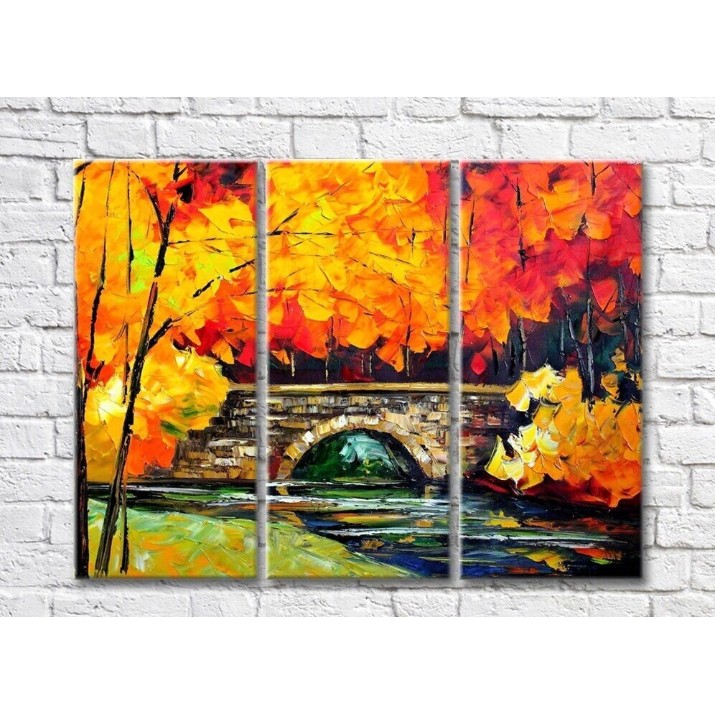 Pictură Rainbow Autumn Landscape and Bridge (35110189)