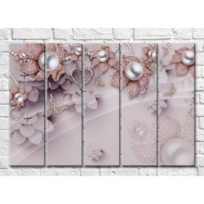 Pictură Rainbow Flowers from diamonds and butterflies on a Lilac background (3551916)