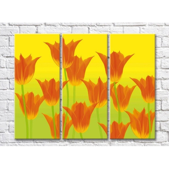 Картина Rainbow Orange tulips on yellow background (500495)