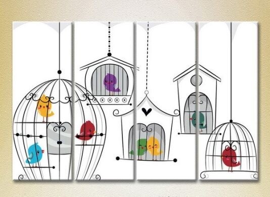 Картина Rainbow Polyptych Birds in cages (2230571)