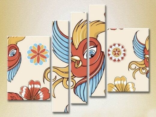 Картина Rainbow Polyptych Birds red yellow (2231784)