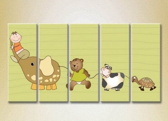 Картина Rainbow Polyptych Elephant bear cub ladybug and turtle 01 (2231807)
