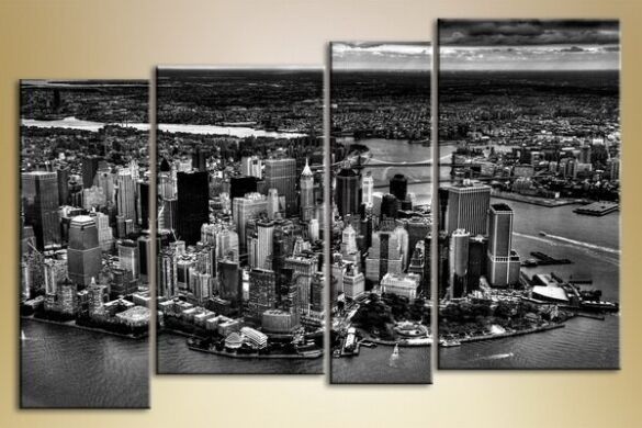 Pictură Rainbow Polyptych Manhattan black and white (1430791)
