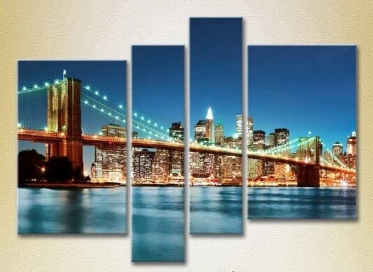 Pictură Rainbow Polyptych Night Brooklyn Bridge (2718162)