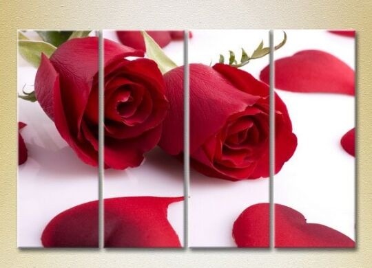 Pictură Rainbow Polyptych Roses and Hearts (2932351)