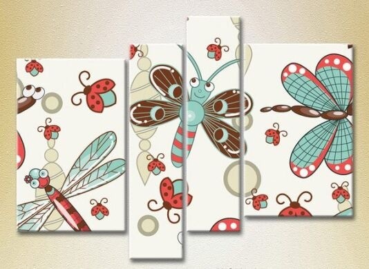 Картина Rainbow Polyptych Texture Butterflies and Dragonflies 02 (2230615)