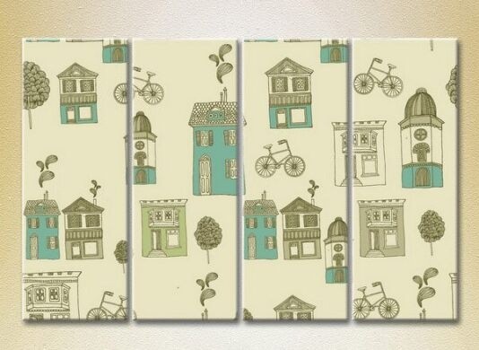 Картина Rainbow Polyptych Texture Houses and bicycles 02 (2230633)