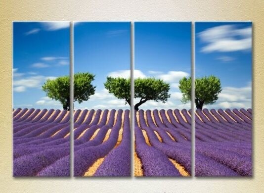 Pictură Rainbow Polyptych Three trees in a lavender field 02 (2223686)