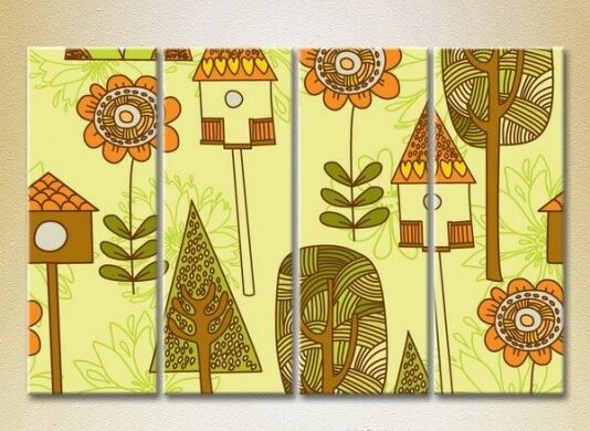 Картина Rainbow Polyptych Trees and Birdhouses 01 (2230545)