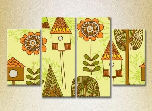 Картина Rainbow Polyptych Trees and Birdhouses 02 (2230574)