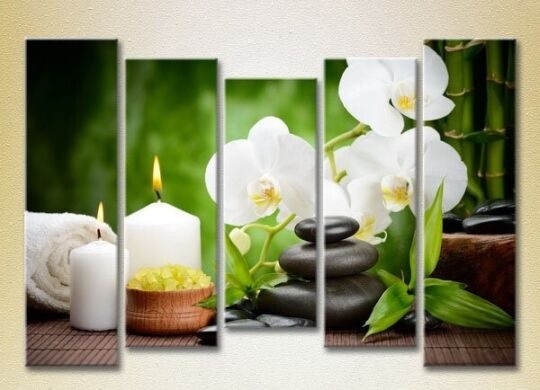 Pictură Rainbow Polyptych White Orchids and Bamboo 02 (2932803)