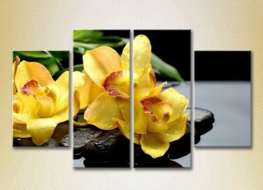 Pictură Rainbow Polyptych Yellow Orchids on Stones 01 (2932284)