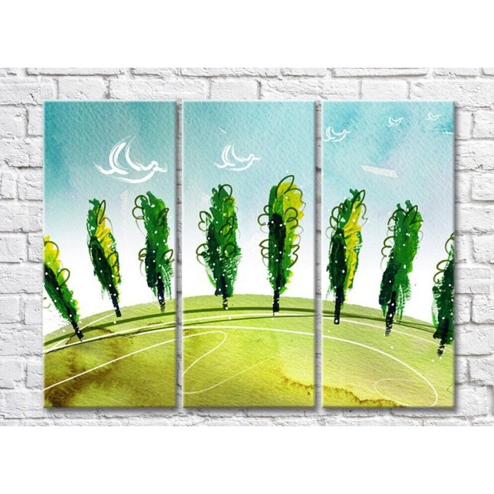 Pictură Rainbow Poplar trees on the green planet drawing (500273)