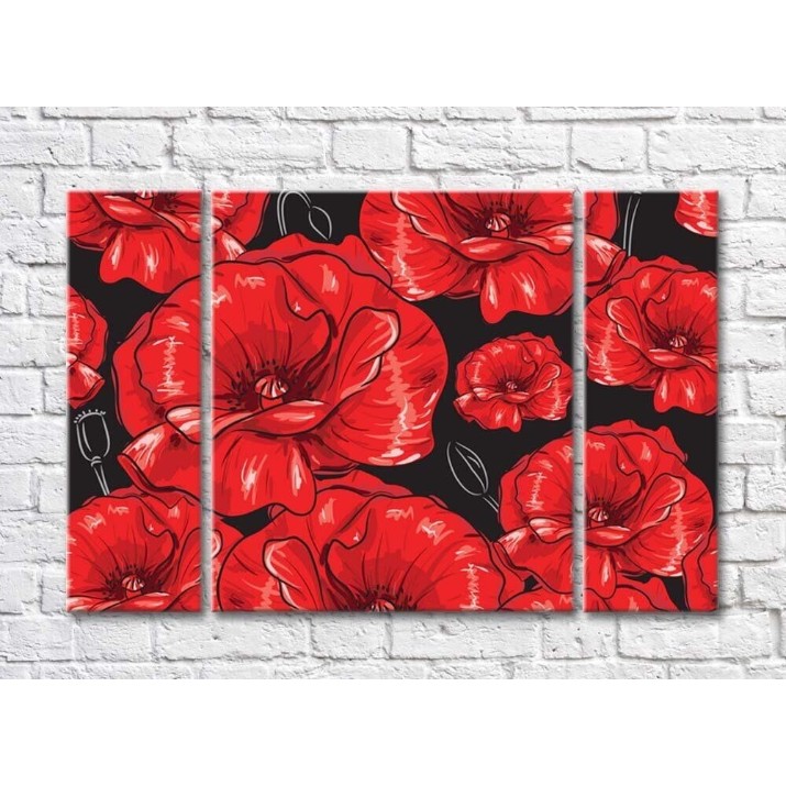 Картина Rainbow Poppy abstraction on a black background (500438)