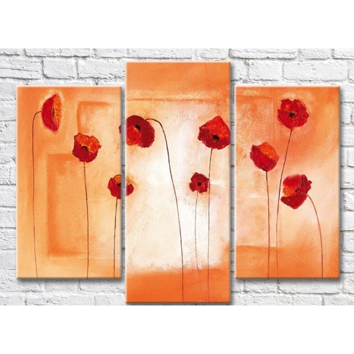 Pictură Rainbow Red poppies on an orange background (3572570)