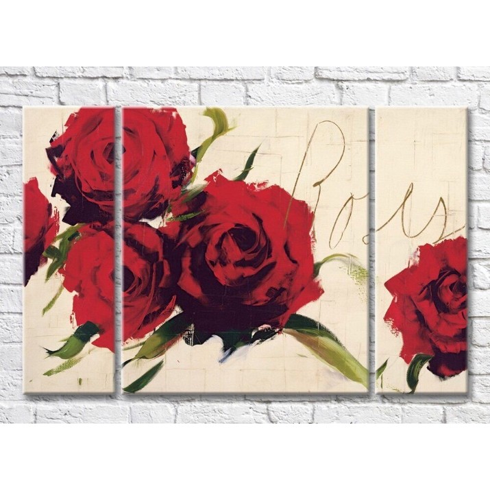 Pictură Rainbow Red roses on a beige background (3572561)