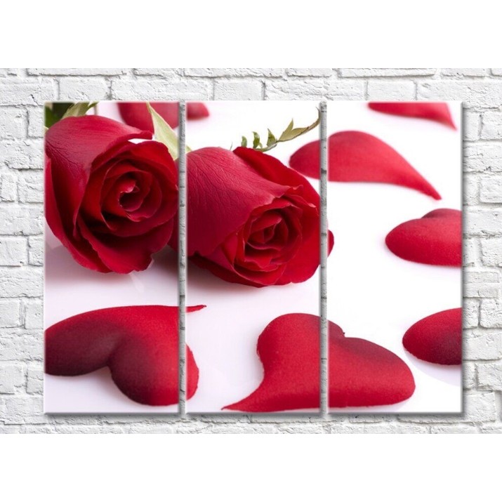 Pictură Rainbow Two red roses and heart shaped petals (500264)