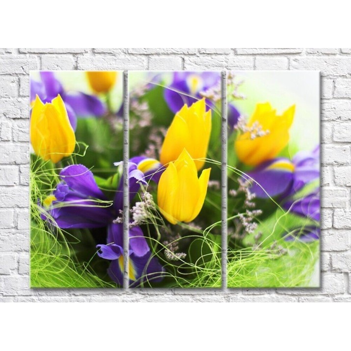 Картина Rainbow Yellow tulips and lilac irises (500294)