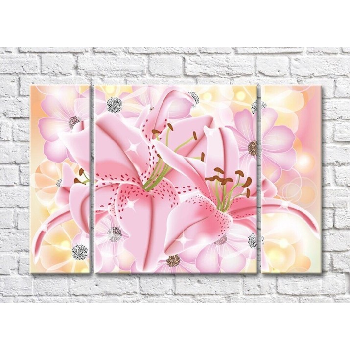 Pictură Gallerix Pink lilies on an abstract background with flowers (500582)