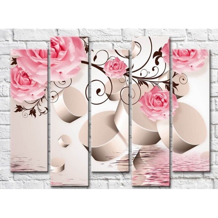 Pictură Gallerix Pink roses and top hats in perspective by the water (3551892)