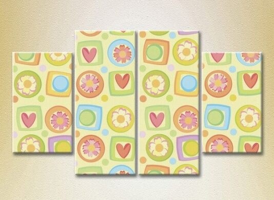Pictură Gallerix Polyptych Flowers and Hearts 05 (2230377)