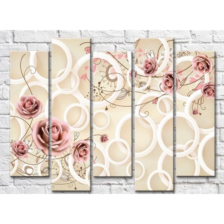 Pictură Gallerix Roses and circles on a beige background (3551893)
