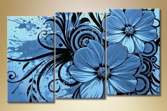 Картина Gallerix Triptych blue abstract flowers (1563271)