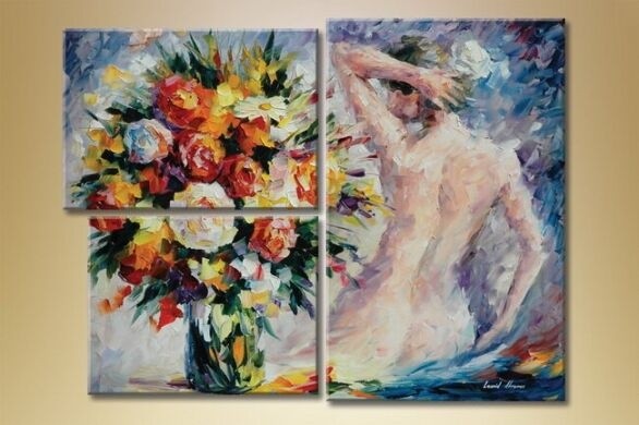 Картина Gallerix Triptych bouquet and girl (1563283)