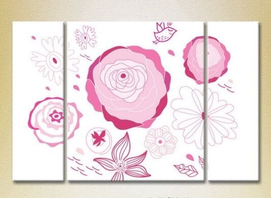Pictură Magic Color Triptych Pink Roses (2229666)