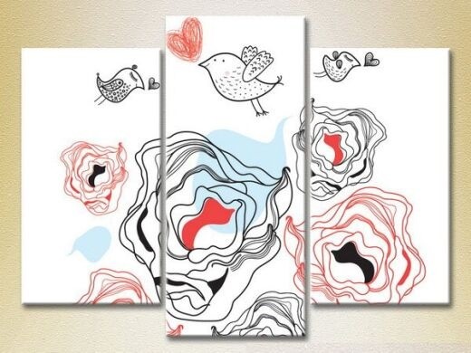 Pictură Magic Color Triptych Sparrows in Love (2229602)