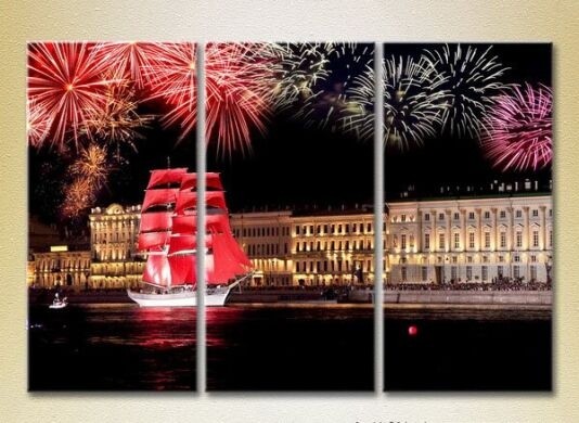 Pictură Magic Color Triptych Yacht Scarlet Sails (2658546)