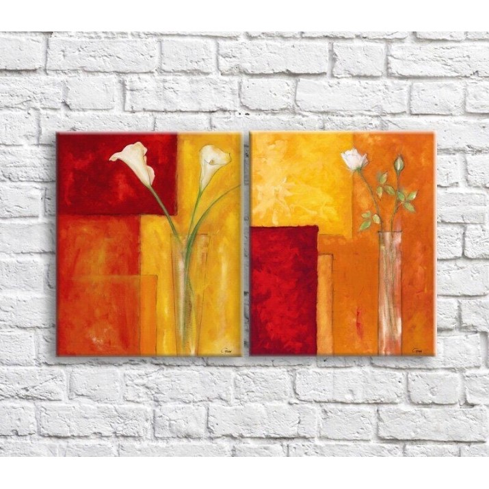 Pictură Magic Color White calla lilies and roses in glass vases, against the background of abstraction (3467661)