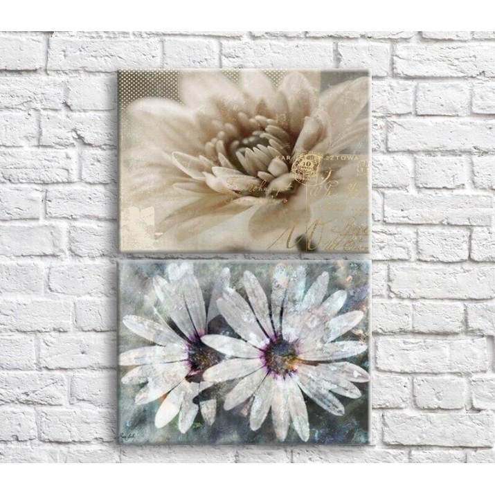 Pictură Magic Color White gerberas in retro style, vintage, diptych (3467658)
