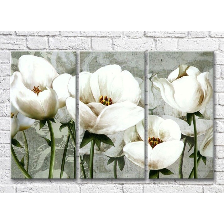Pictură Magic Color White Hand/Drawn flowers on a Green background (3517896)