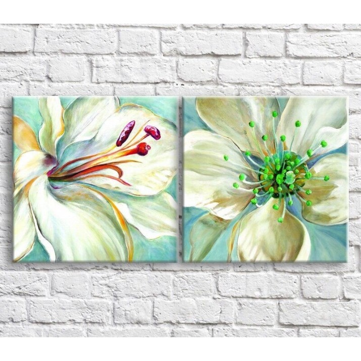 Картина Magic Color White magnolias in oil on a Blue background, diptych (3467655)