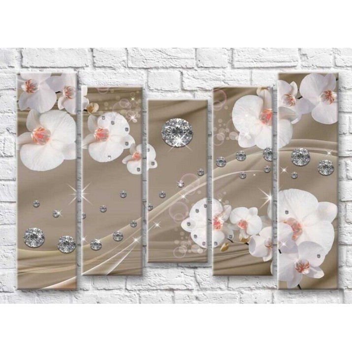 Картина Magic Color White orchids and rhinestones on a Dark/Beige background (3551898)