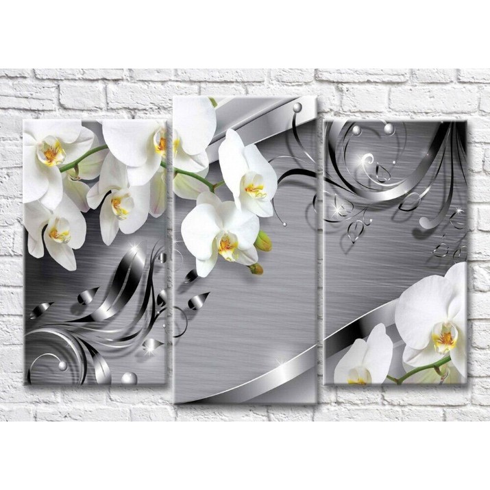 Картина Magic Color White orchids and steel patterns on a Gray background (3565195)
