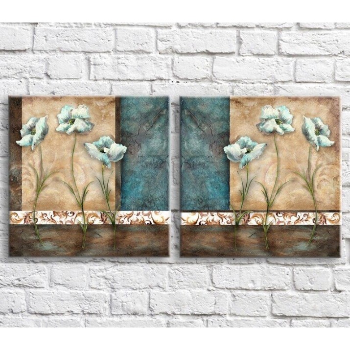Картина Magic Color White poppies on a Brown background, oil (3467674)