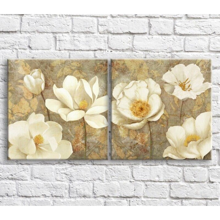 Pictură Magic Color White poppies on the background of abstraction, diptych (3467656)