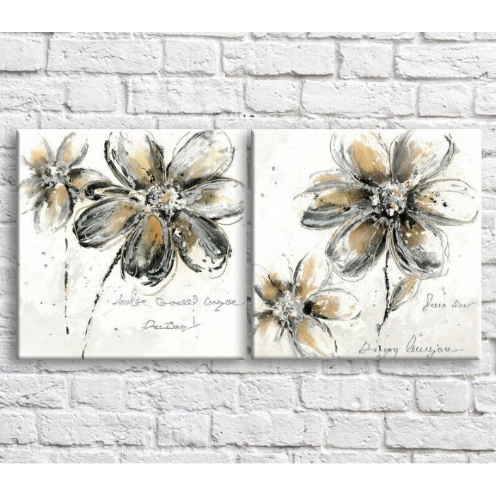 Pictură Magic Color White/Brown chrysanthemums on a Bright/White background, diptych (3467649)